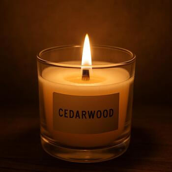 Cedarwood candle with gentle flame