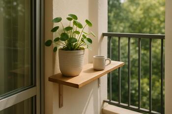 Narrow balcony shelf with a planter