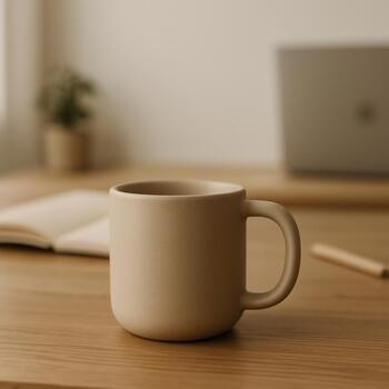 Matte cup on a desk, no glare