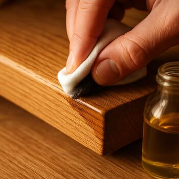 Small scuff on oak edge being oiled