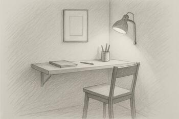 Studio sketch with narrow shelf flow