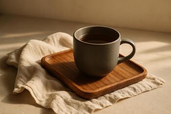 Tea pause set: cup, tray, cloth