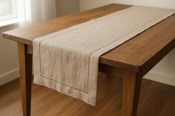 Linen table runner with hemstitch detail