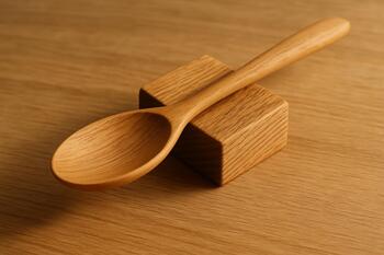 Oak utensil rest with spoon