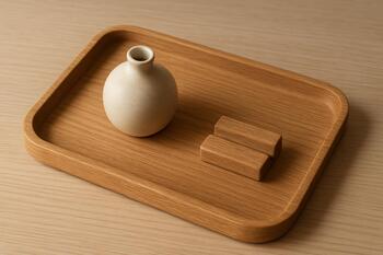 Minimal oak tray with small vase