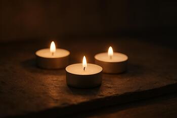 Triple tea light set on stone base