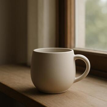 Ceramic cup near a window under soft light